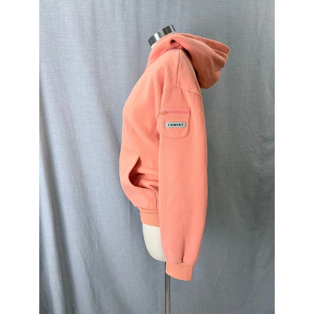 Comfrt Zip Up Hoodie Peach Coral Fleece Utility Pocket Cozy S
